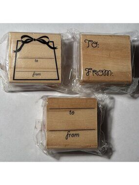 Michaels Craft Store Wood Mounted Rubber Stamp To From Gift Tag Card Making Set